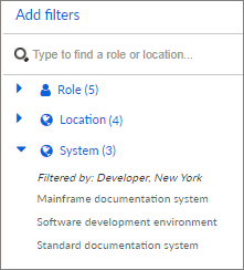 Systems filtered via Role and Location