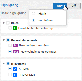 Switch on user-defined highlighting